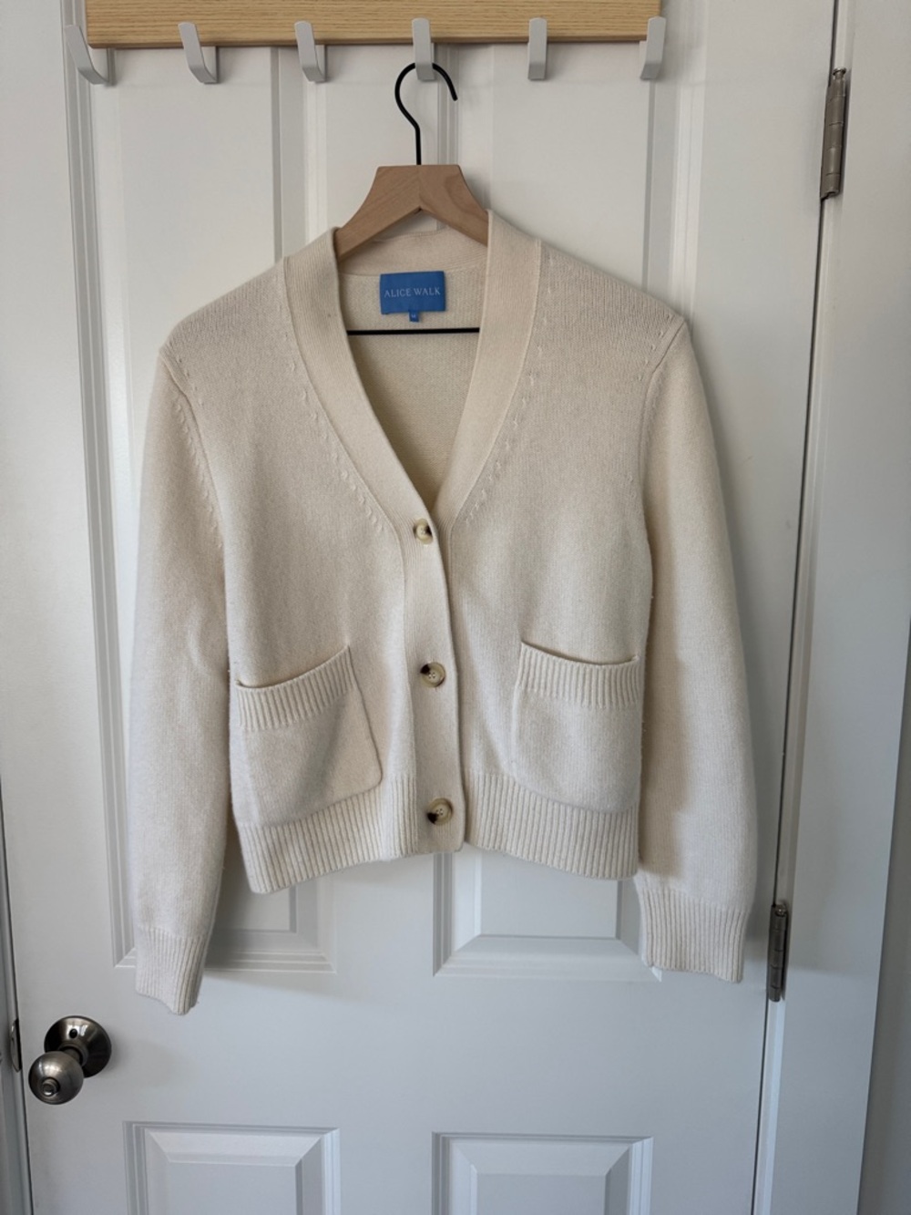 Alice Walk Cream V-Neck Button Cardigan